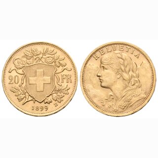 Schweiz 20 Franken 1899 B Goldvreneli