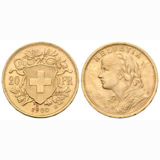 Schweiz 20 Franken 1900 B Goldvreneli