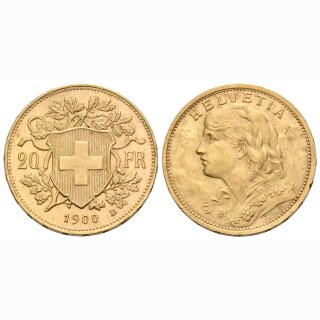 Schweiz 20 Franken 1900 B Goldvreneli