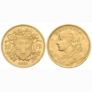 Schweiz 20 Franken 1901 B Goldvreneli