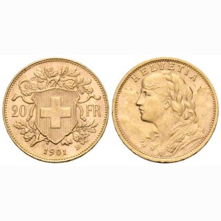 Schweiz 20 Franken 1901 B Goldvreneli