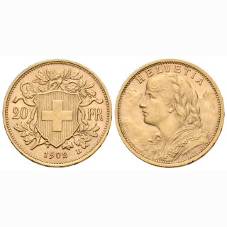 Schweiz 20 Franken 1902 B Goldvreneli