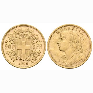 Schweiz 20 Franken 1902 B Goldvreneli