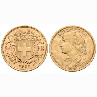 Schweiz 20 Franken 1903 B Goldvreneli