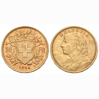 Schweiz 20 Franken 1904 B Goldvreneli