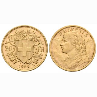 Schweiz 20 Franken 1904 B Goldvreneli