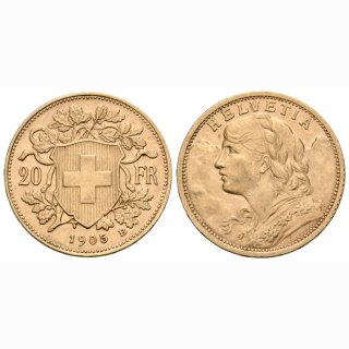 Schweiz 20 Franken 1905 B Goldvreneli