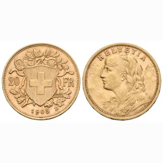 Schweiz 20 Franken 1905 B Goldvreneli