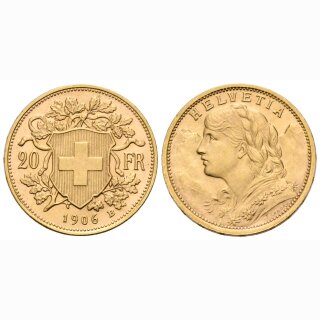 Schweiz 20 Franken 1906 B Goldvreneli