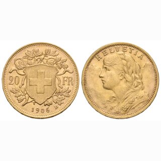 Schweiz 20 Franken 1906 B Goldvreneli