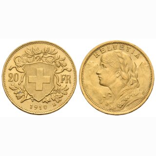 Schweiz 20 Franken 1910 B Goldvreneli