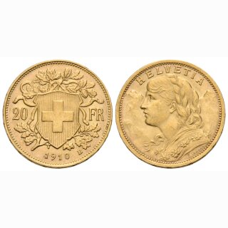 Schweiz 20 Franken 1910 B Goldvreneli