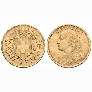 Schweiz 20 Franken 1911 B Goldvreneli