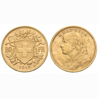 Schweiz 20 Franken 1912 B Goldvreneli