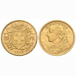 Schweiz 20 Franken 1912 B Goldvreneli