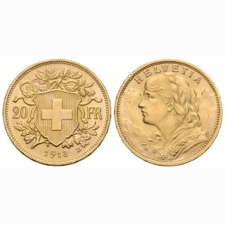 Schweiz 20 Franken 1913 B Goldvreneli