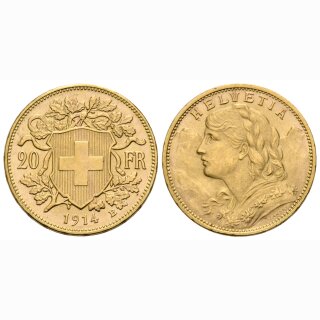 Schweiz 20 Franken 1914 B Goldvreneli