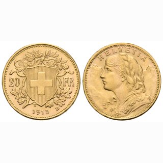 Schweiz 20 Franken 1915 B Goldvreneli