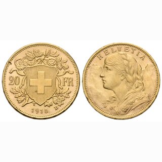 Schweiz 20 Franken 1915 B Goldvreneli