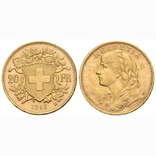 Schweiz 20 Franken 1916 B Goldvreneli