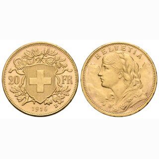 Schweiz 20 Franken 1916 B Goldvreneli