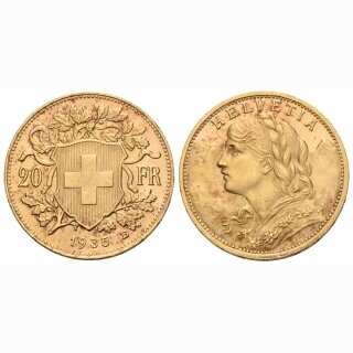 Schweiz 20 Franken 1935 B Goldvreneli