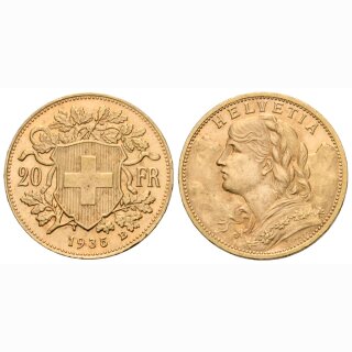 Schweiz 20 Franken 1935 B Goldvreneli
