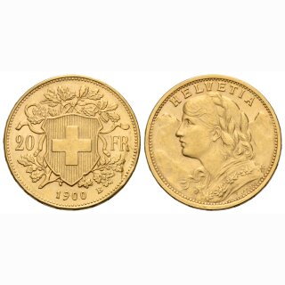 Schweiz 20 Franken 1900 B Abart Fredmdkörperprägung