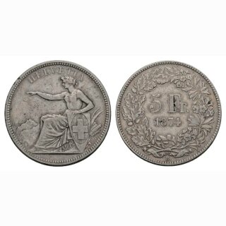 5 Franken 1874 B. sitzende Helvetia Schweiz