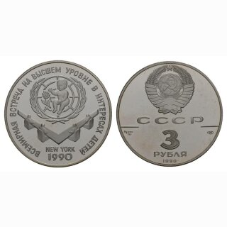 Russland 3 Rubel 1990 UNO Kinderhilfsjahr Silber