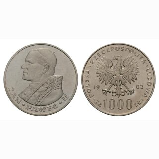 Polen 1000 Zloty 1983 Johannes Paul II Silber