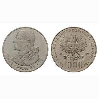 Polen 1000 Zloty 1983 Johannes Paul II Silber