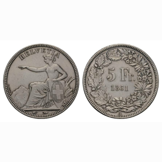 5 Franken 1851 A ss Sitzende Helvetia Schweiz