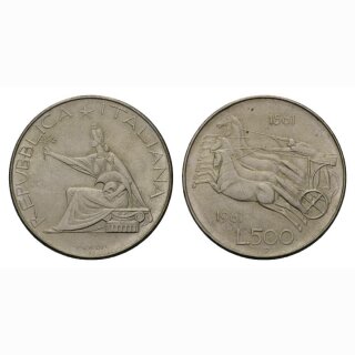 Italien 500 Lire  1961 R Quadriga