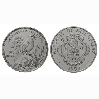 1993 Republik Seychelles 25 Rupees Magpie Robin