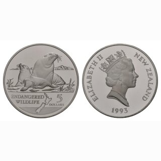 1993 New Zealand 5 Dollars Seelöwe