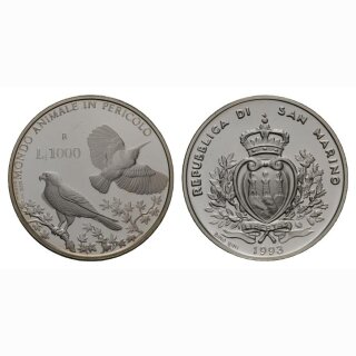 1993 San Marino 1000 Lire Falke und Specht