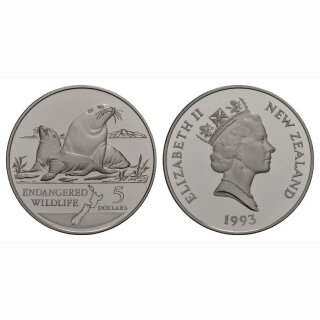 New Zealand 5 Dollars 1993 See Löwe