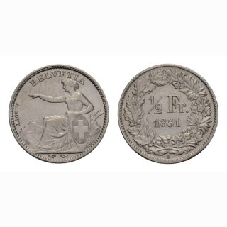 Schweiz 1/2 Franken  1851 Sitzende Helvetia