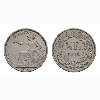 Schweiz 1/2 Franken 1851 Sitzende Helvetia