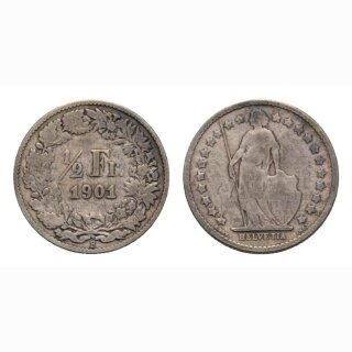 Schweiz 1/2 Franken  1901 Stehende Helvetia