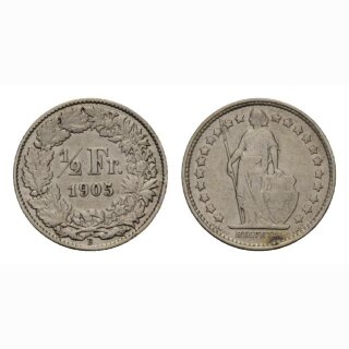 Schweiz 1/2 Franken  1905 Stehende Helvetia