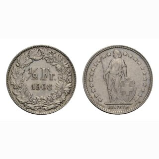 Schweiz 1/2 Franken 1908 Stehende Helvetia
