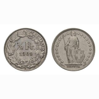 Schweiz 1/2 Franken  1909 Stehende Helvetia
