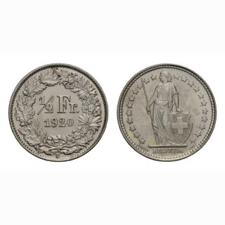 Schweiz 1/2 Franken  1920 Stehende Helvetia