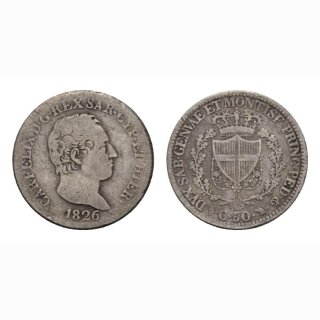 Italien Sardinien 50 Centesimi 1826 Carlo Felix
