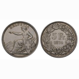 Schweiz 5 Franken  1874 B Sitzende Helvetia