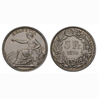 Schweiz 5 Franken 1874 B Sitzende Helvetia