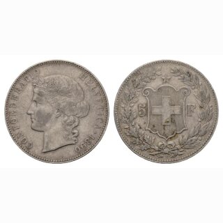 Schweiz 5 Franken 1890 B Frauenkopf