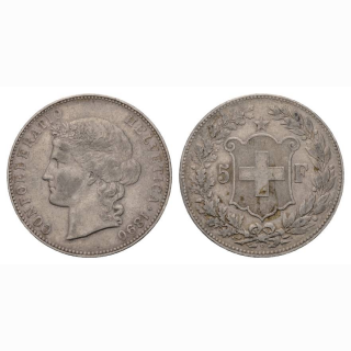 Schweiz 5 Franken 1890 B Frauenkopf